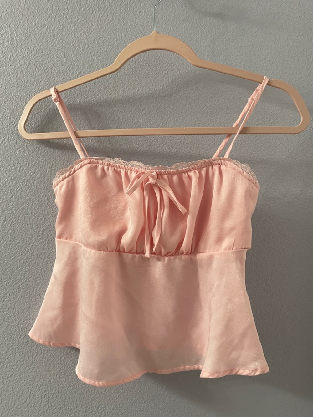 No Boundaries Light Pink Satin Peplum Camisole with Bow